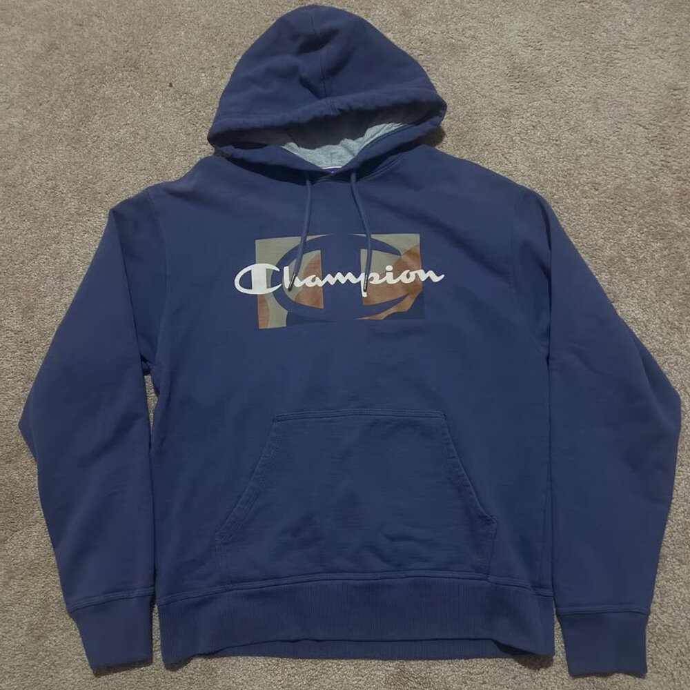 Champion Men’s Blue Graphic‎ Hooded Sweatshirt Size Medium